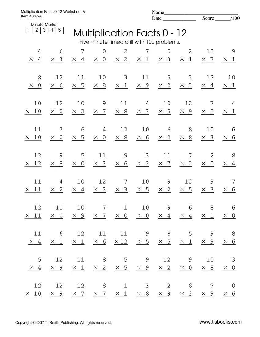 Multiplication Timed Test 0 12 ≡ Fill Out Printable Pdf Forms Online with regard to Multiplication Facts 0 12 Printable