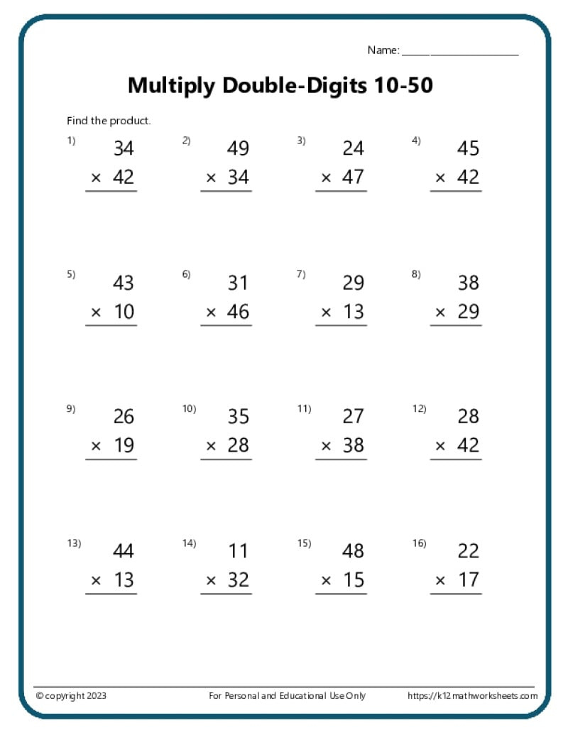 Multiplication Worksheets - K12 Math Worksheets within Free Printable Multiplication Worksheets