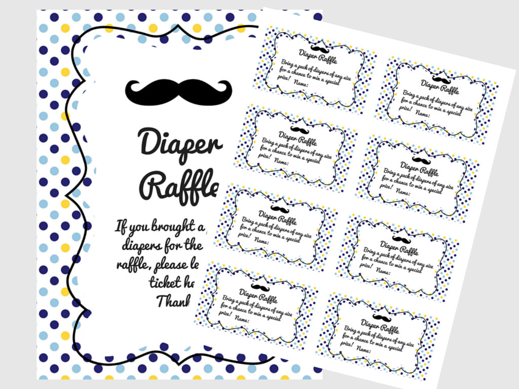 Mustache Little Man Baby Shower Diaper Raffle Ticket Cards And Sign - Magical Printable within Free Diaper Raffle Ticket Printables