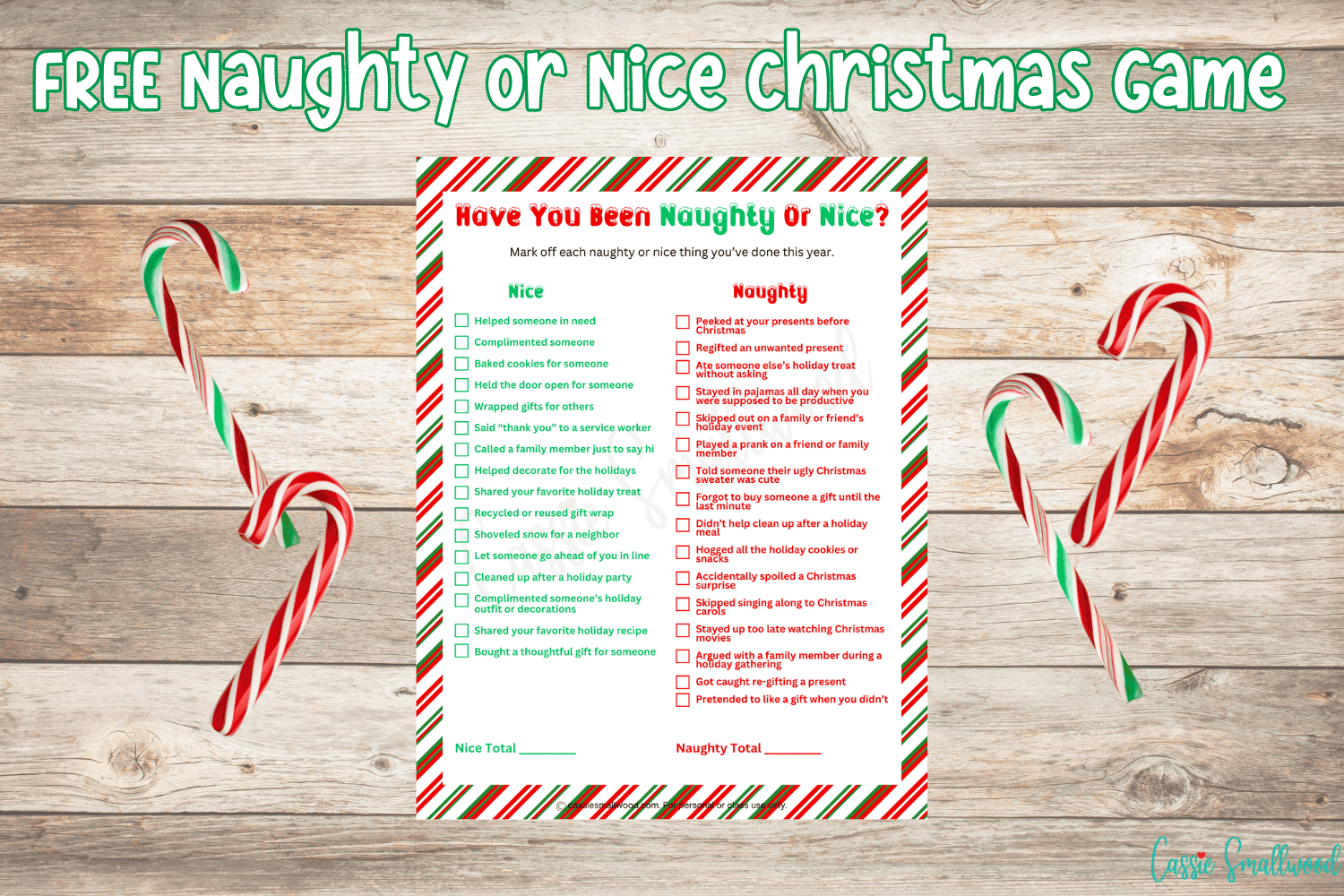 Naughty Or Nice Christmas Game (Free Printable) - Cassie Smallwood intended for Free Christmas Games For Adults Printable