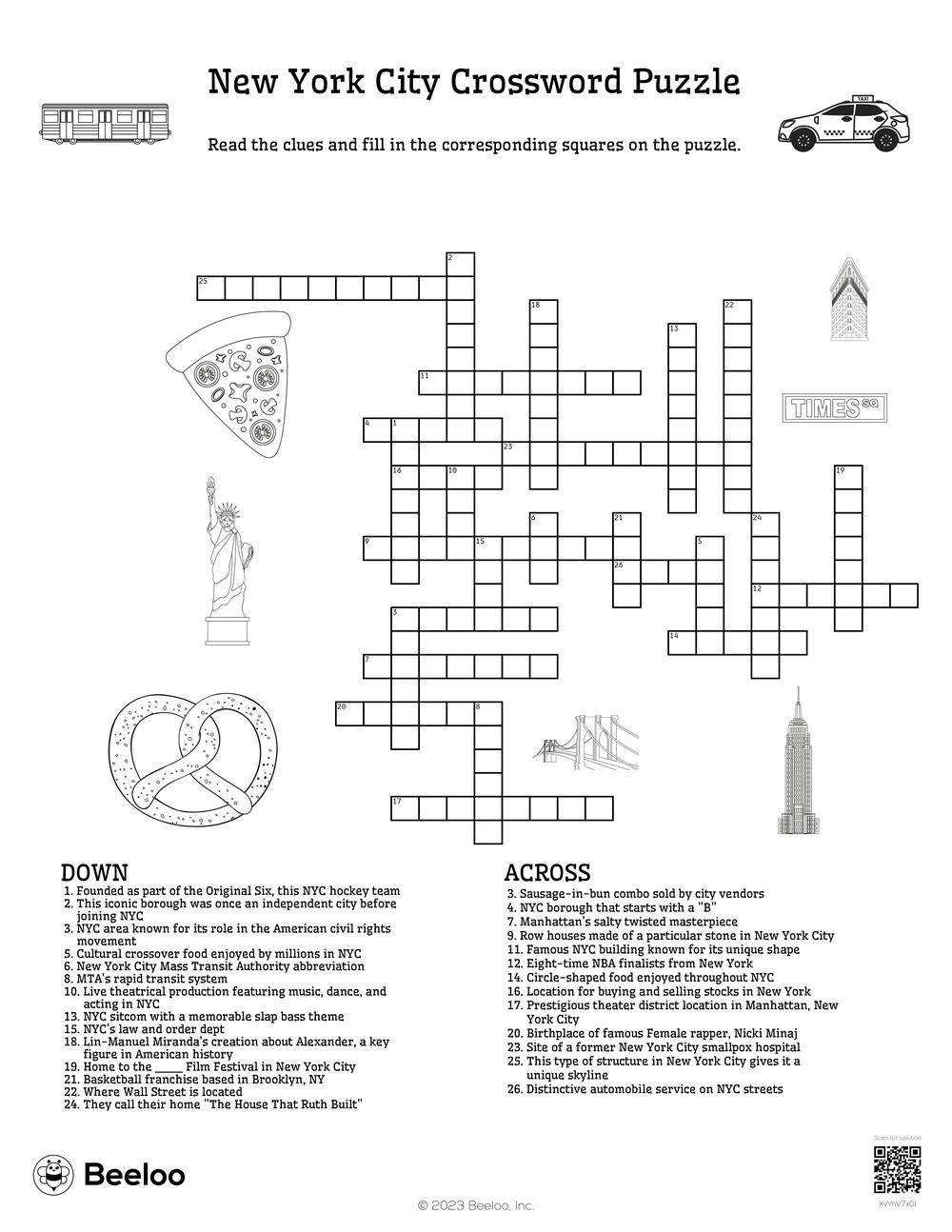 New York City Crossword Puzzle • Beeloo Printable Crafts And inside New York Crossword Puzzle Printable