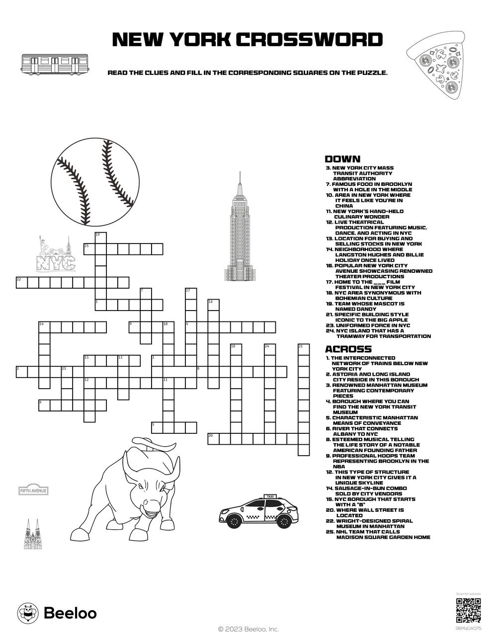 New York City-Themed Crossword Puzzles • Beeloo Printable Crafts regarding New York Crossword Puzzle Printable