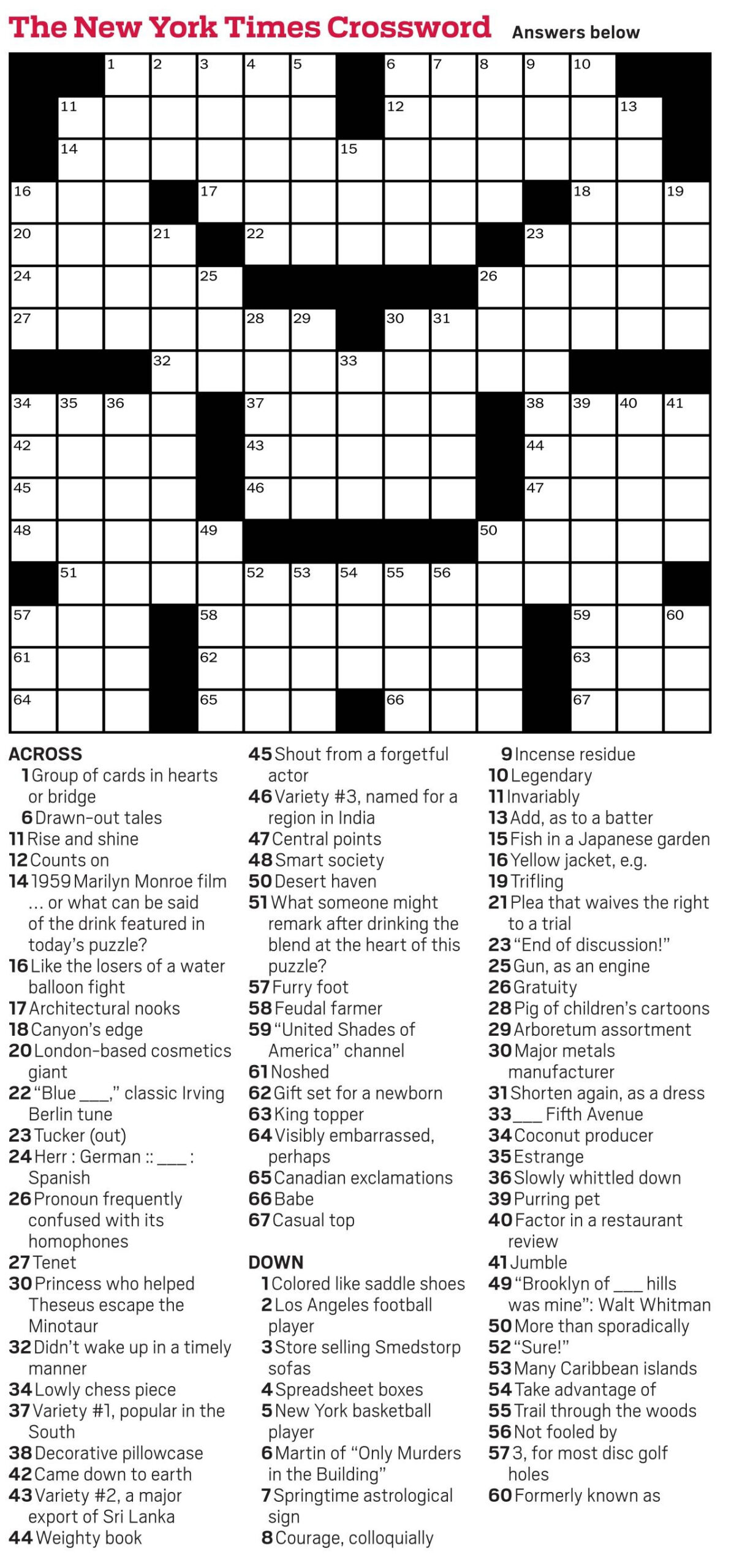 New York Times Daily Crossword - Puzzles inside New York Times Printable Crossword
