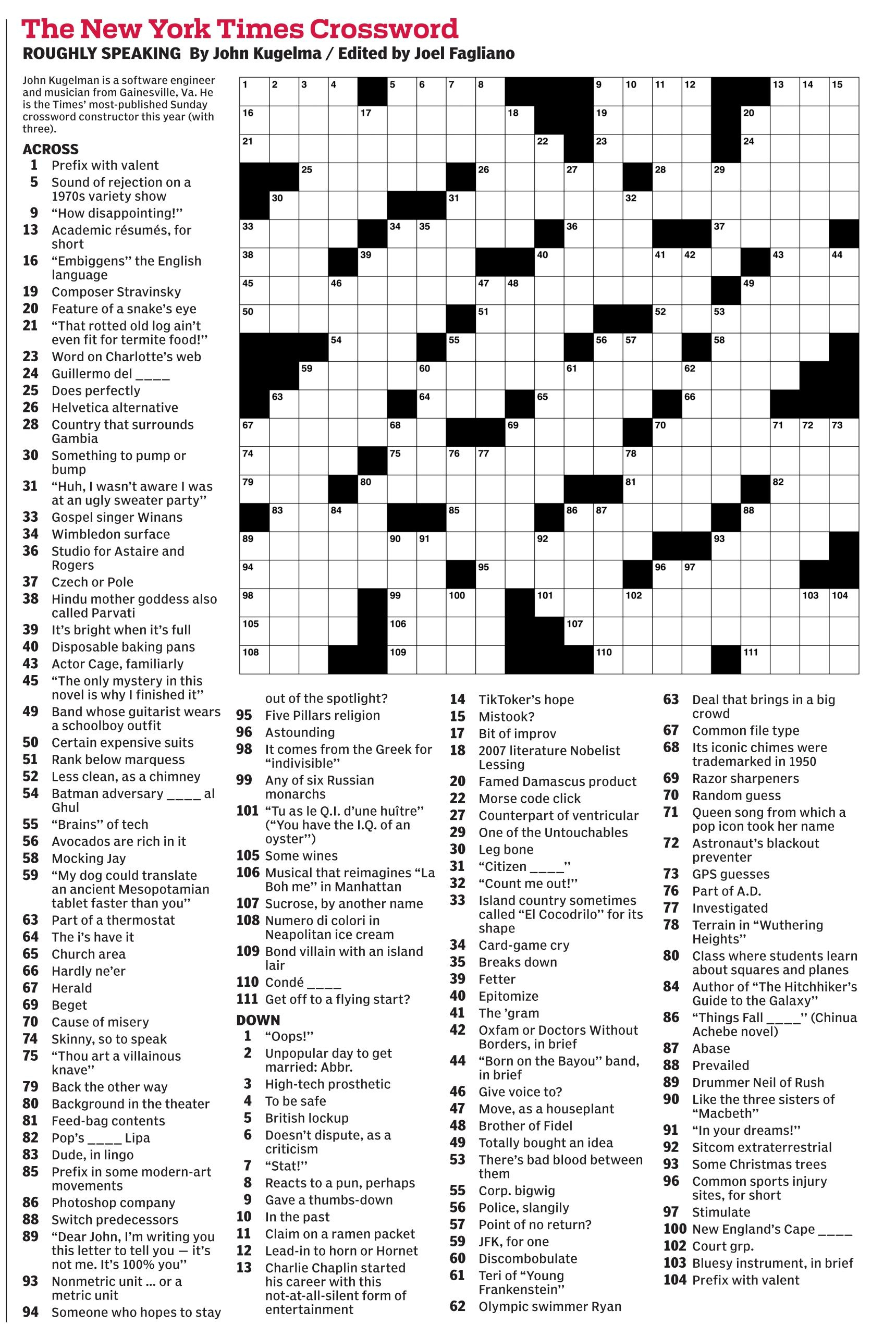 New York Times Daily Crossword - Puzzles regarding Ny Times Crossword Puzzles Printable