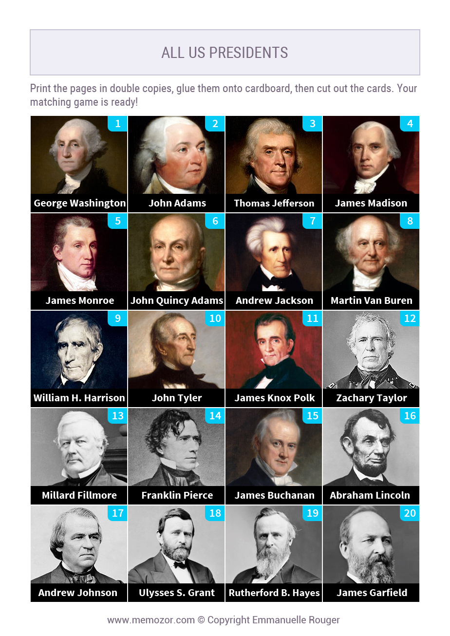 Numbered Cards Of The Us Presidents - Print For Free | Memozor regarding Printable List Of Us Presidents In Order