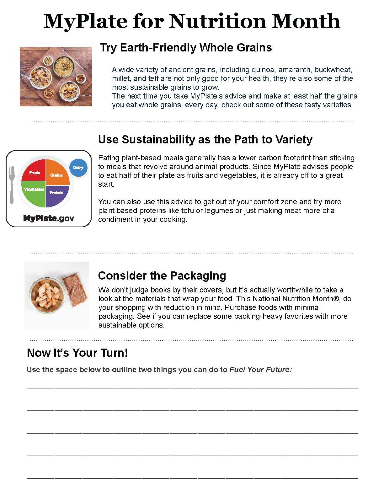 Nutrition Month Worksheet - Handout To Use Myplate - In Printable intended for Free Printable Nutrition Worksheets For Adults