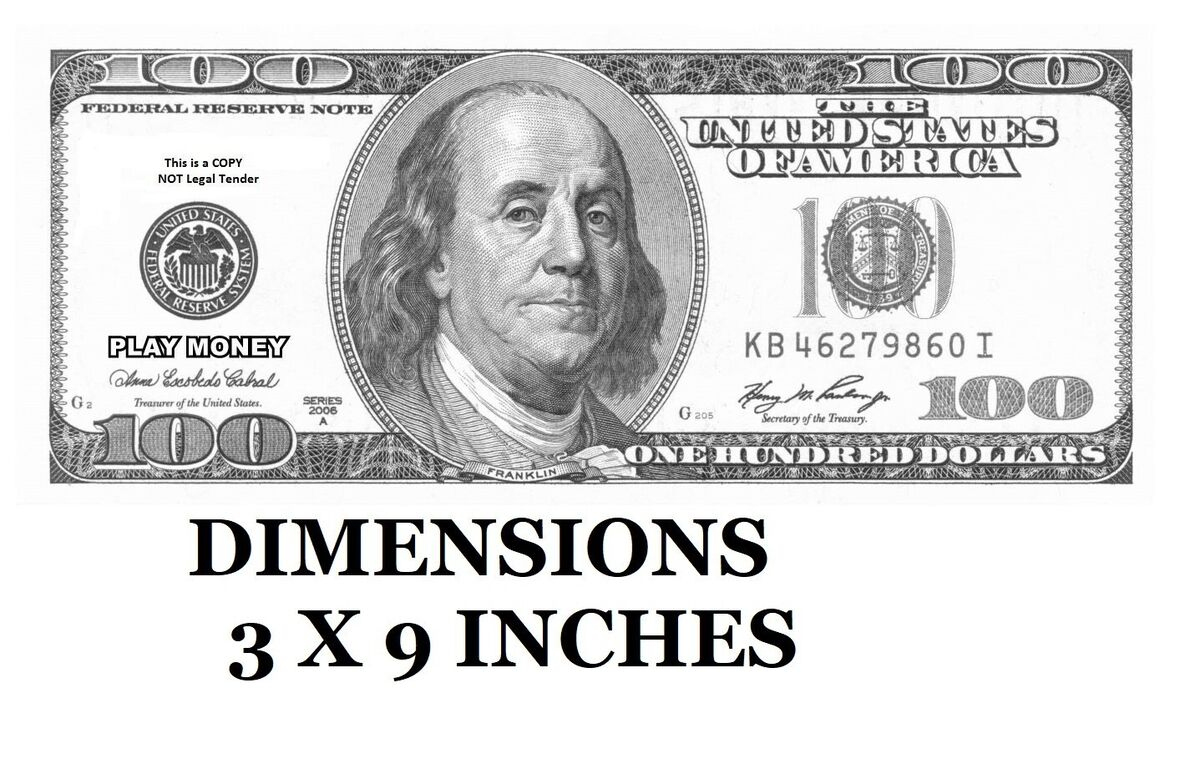 One Hundred Dollar Bills-100 Pieces Jumbo Play Money For Classroom in Printable 100 Dollar Play Money