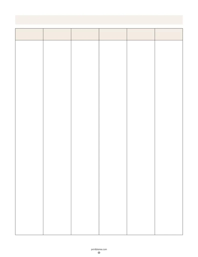 Printable Blank 6 Column Chart Templates - Free 6 Column Tables intended for Full Page 6 Collum Printable Table