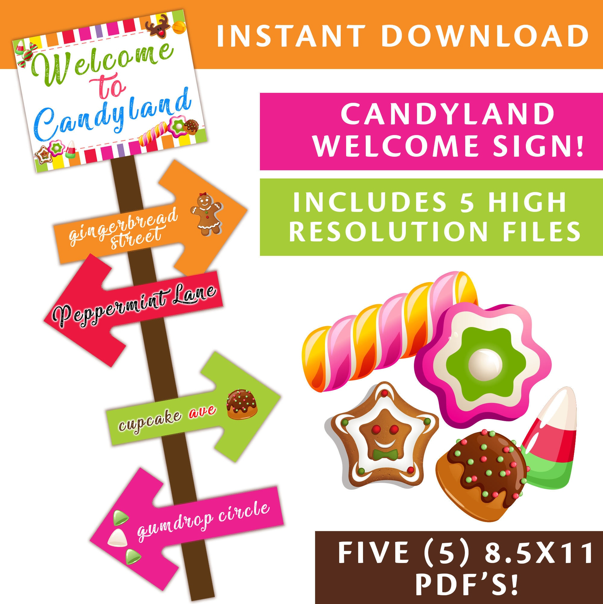 Printable Candyland Welcome Sign Plus 4 Directional Signs in Free Printable Candyland Signs Printable