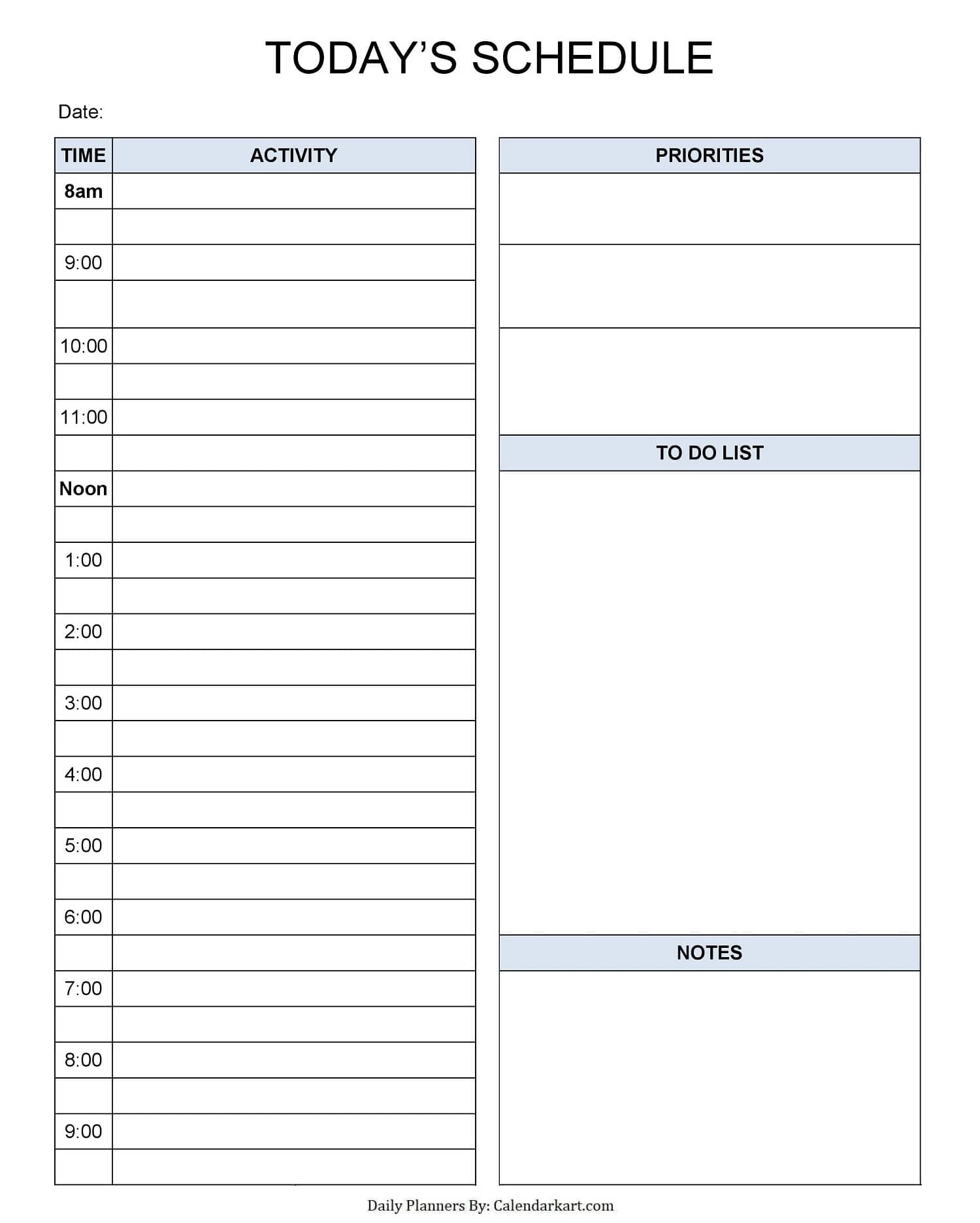 Printable Daily Planner Template | Calendarkart within Free Printable Daily Planner Template