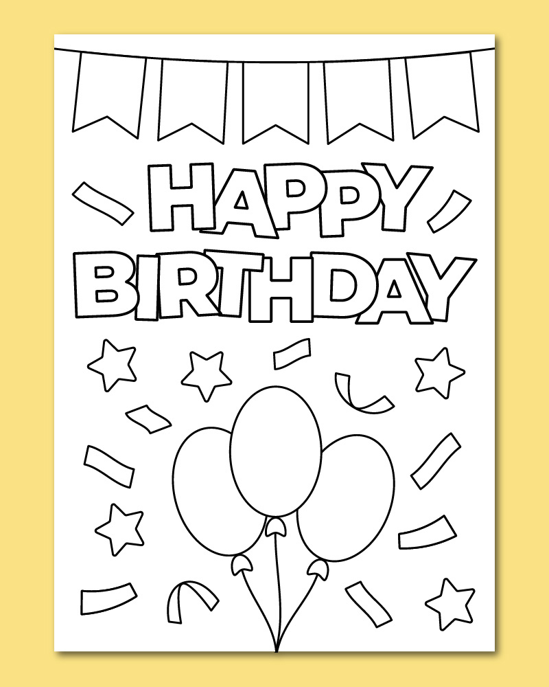 Printable Happy Birthday Coloring Card - Chevron Lemon inside Free Printable Birthday Cards For Kids