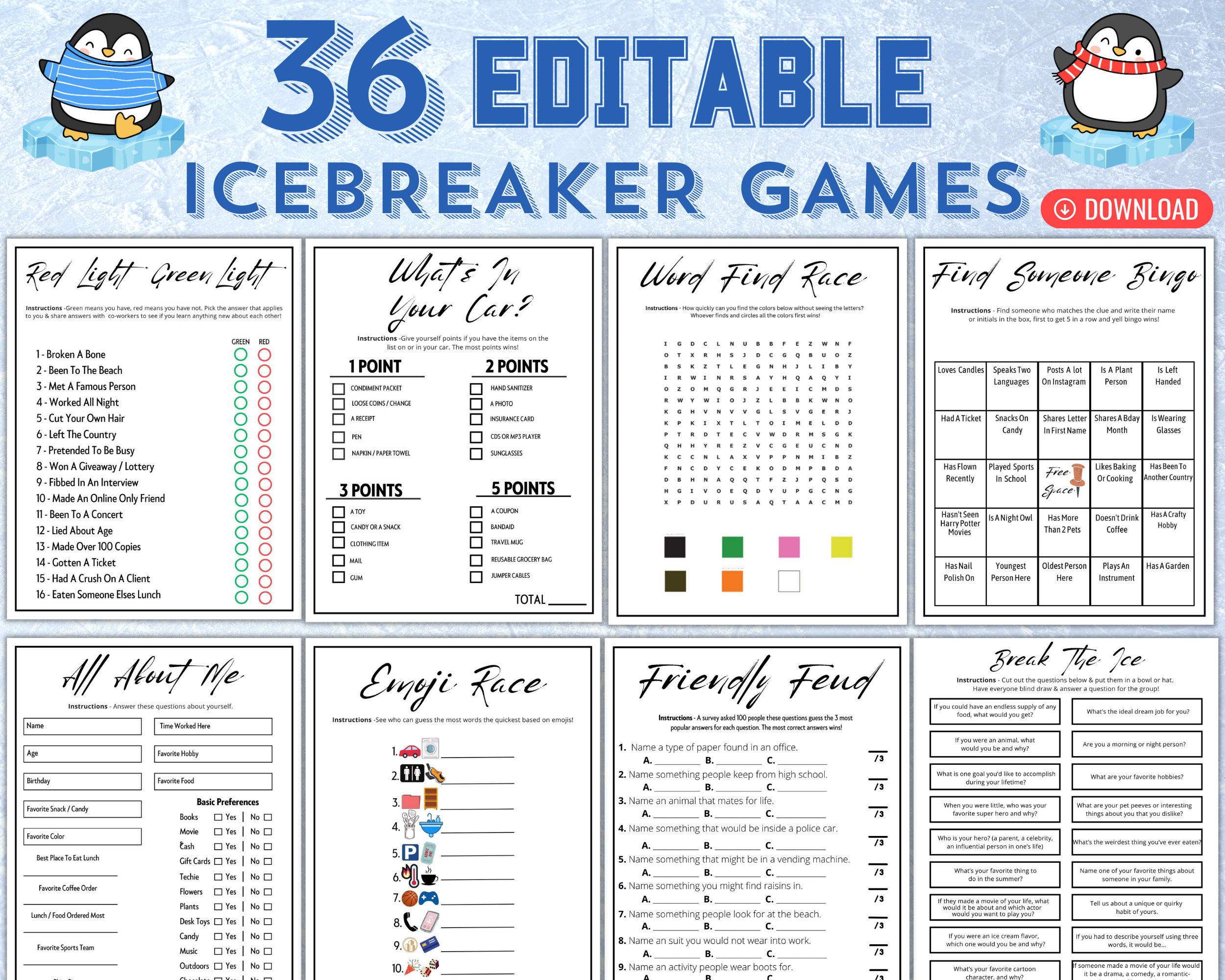 Printable Icebreaker Games | Social Group Activities Editable with regard to Printable Team Building Ice Breaker Games