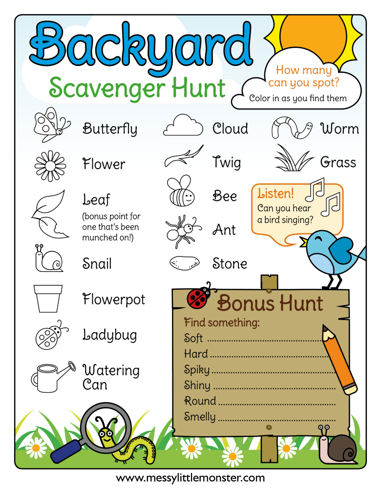 Printable Outdoor Scavenger Hunt - Messy Little Monster with regard to Printable Scavenger Hunt For Preschoolers