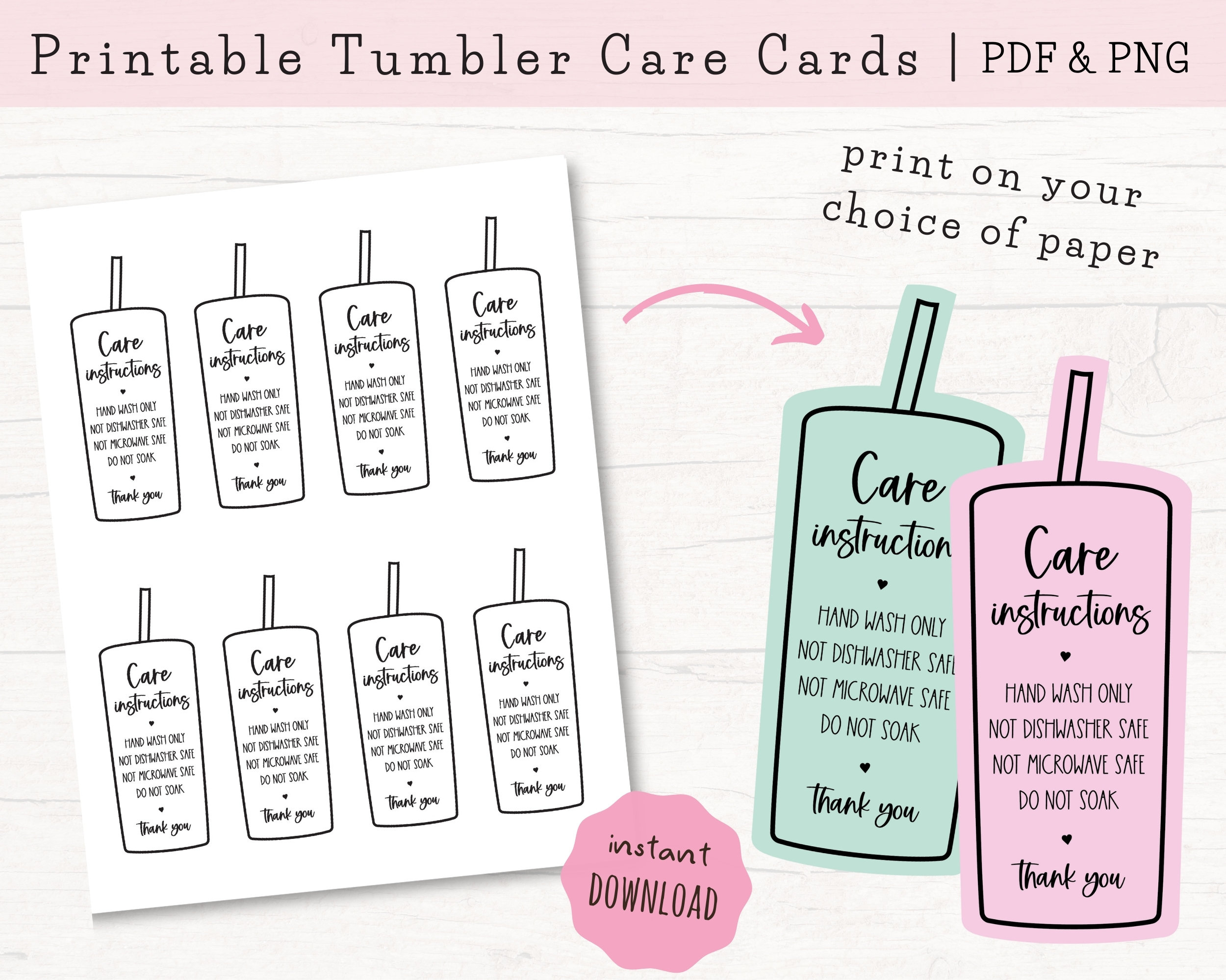 Printable Tumbler Care Cards, Skinny Tumbler Care Instructions regarding Free Printable Tumbler Care Instructions