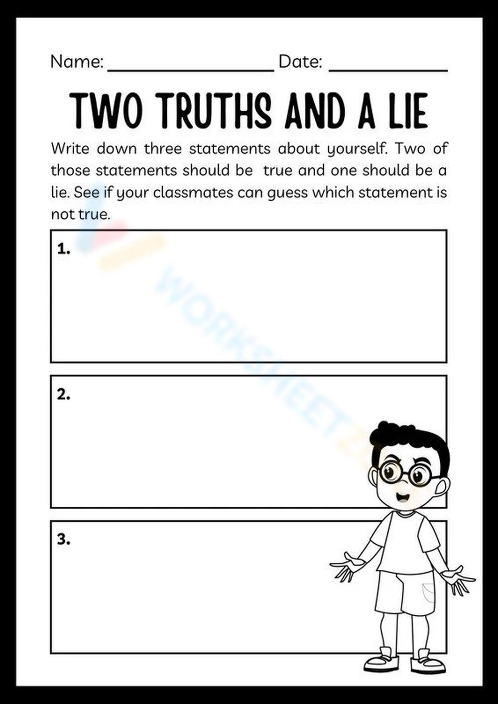 Printable Two Truths And A Lie Worksheets in Two Truths And A Lie Printable