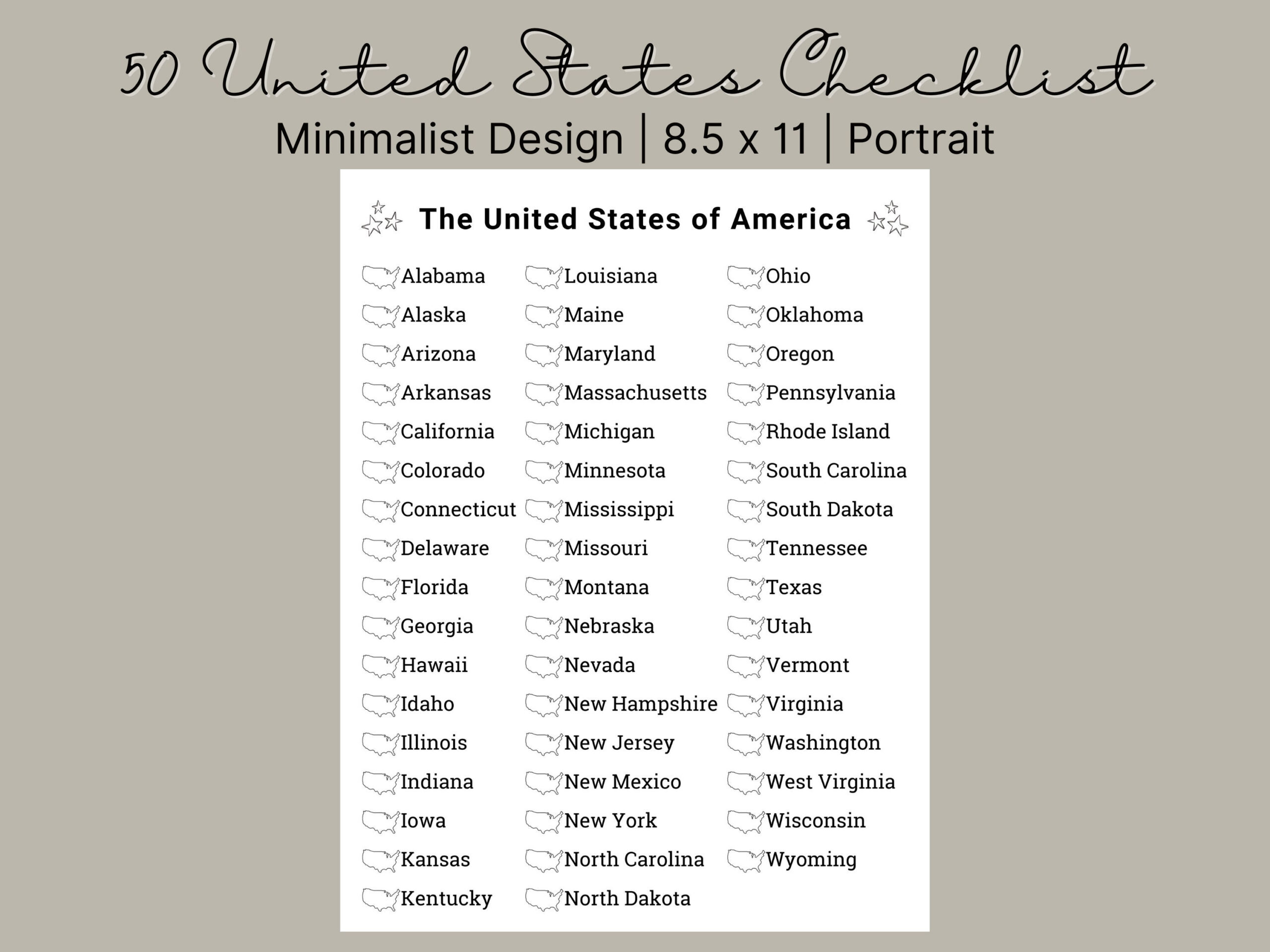 Printable Us States Checklist | Travel Bucket List (Digital with regard to List Of 50 States Printable