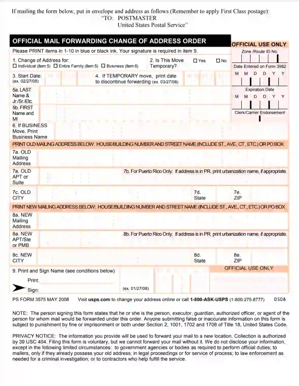 Ps Form 3575 ≡ Fill Out Printable Pdf Forms Online throughout Printable Change of Address Form From Usps