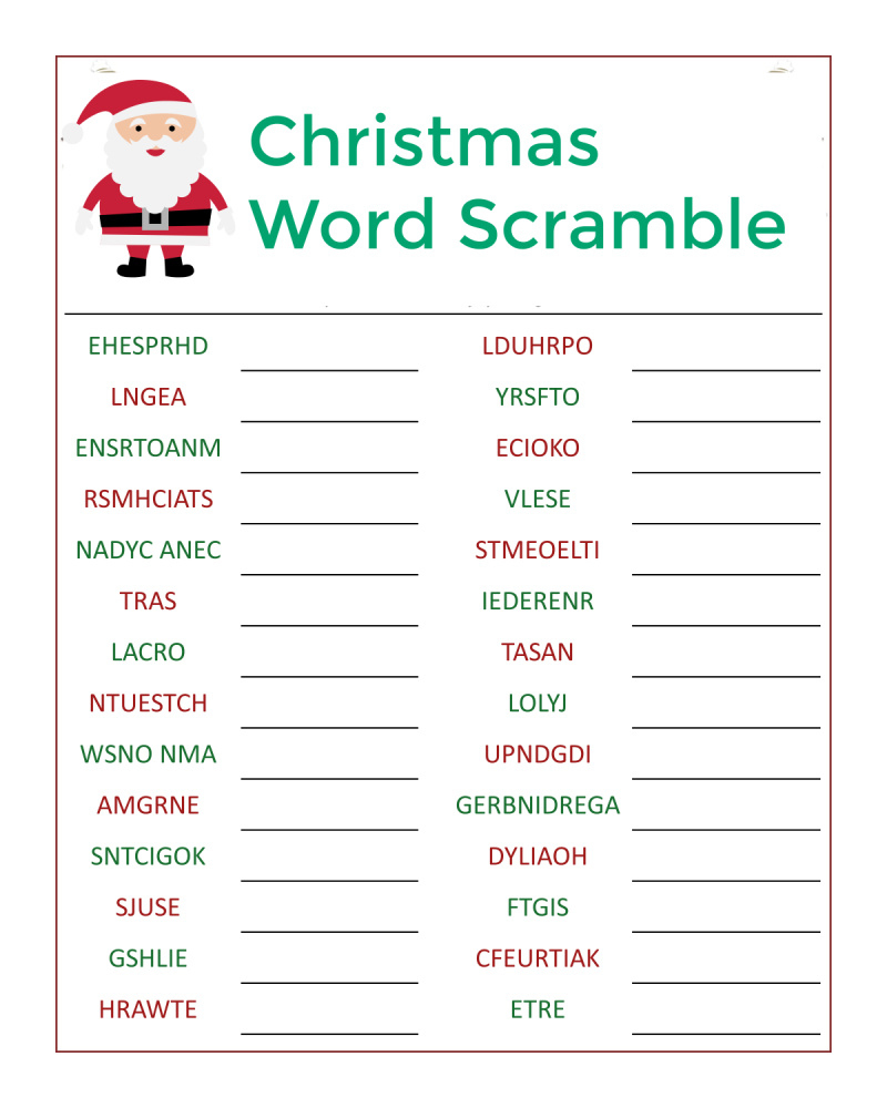 Santa'S Christmas Word Scramble Activity Page - Mama Likes This in Free Christmas Word Scramble Printable