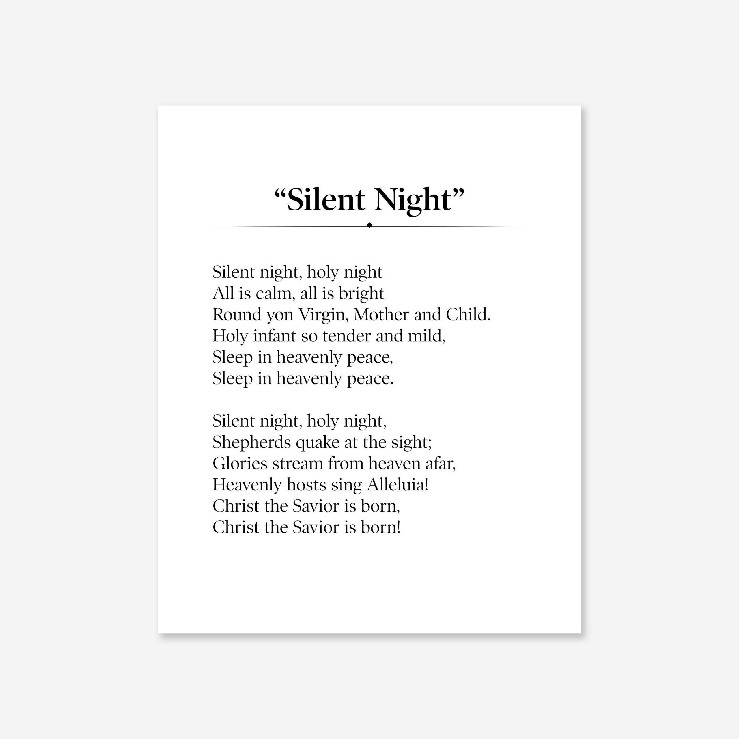 Silent Night Lyrics, Christmas Print, Christmas Music, Black And with Words to Silent Night Printable