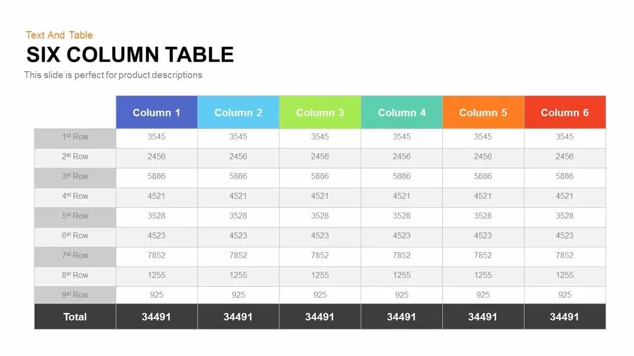 Six Column Table Template For Powerpoint And Keynote throughout Full Page 6 Collum Printable Table