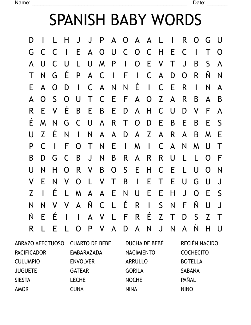 Spanish Baby Words Word Search - Wordmint with Free Printable Word Search in Spanish