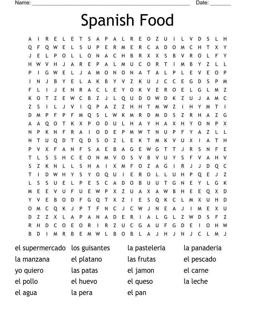 Spanish Food Word Search - Wordmint within Free Printable Word Search In Spanish