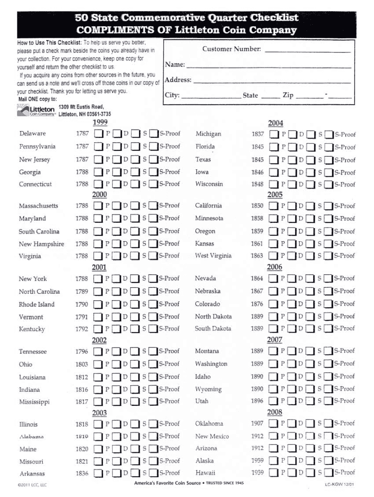 State Quarters Checklist: Fill Out & Sign Online | Dochub throughout Printable List of Quarter Errors By Year