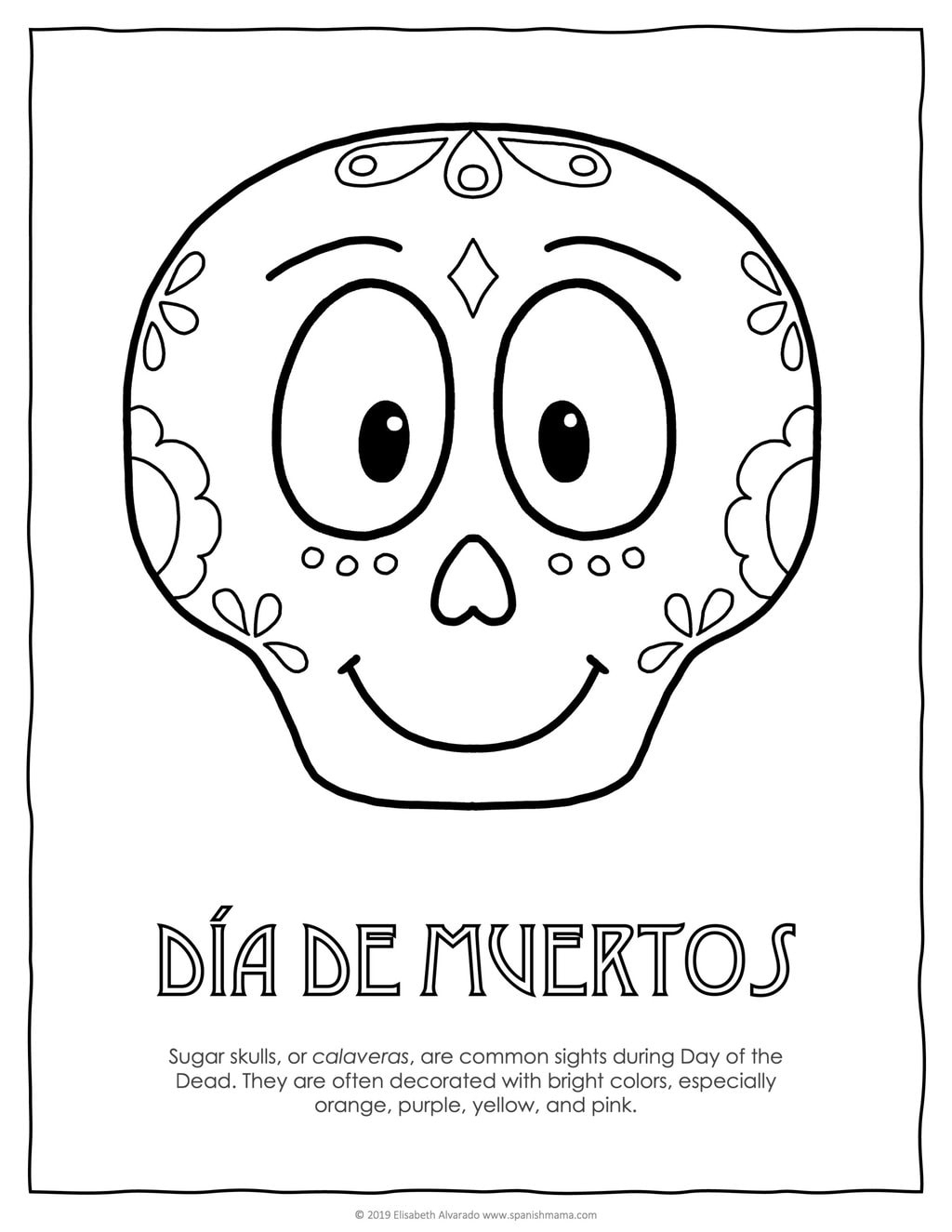 Sugar Skull Coloring Pages And Masks For Día De Muertos pertaining to Printable Day of the Dead Skull