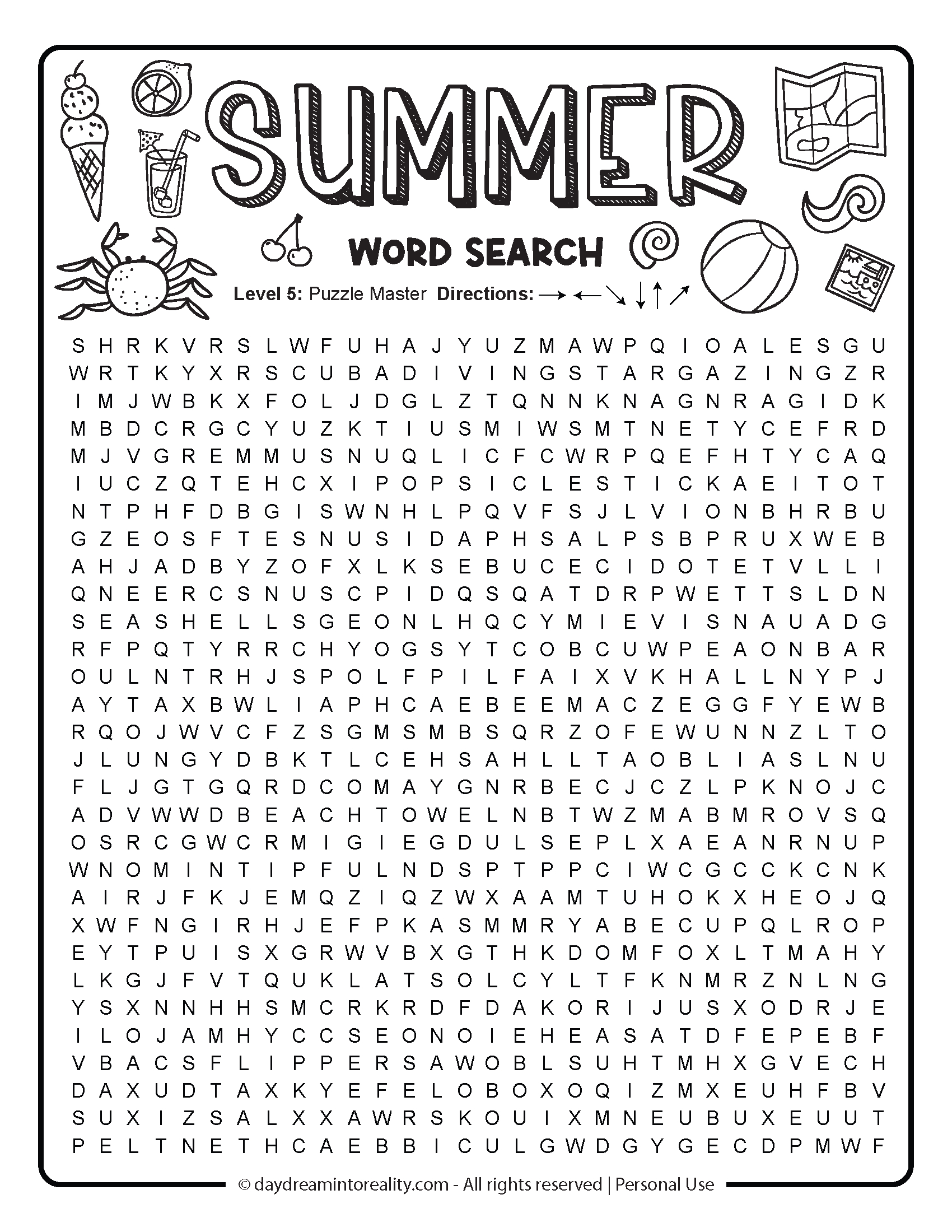Summer Word Search Free Pdf Printables | 6 Levels Of Difficulty regarding Word Search Puzzles Free Printable