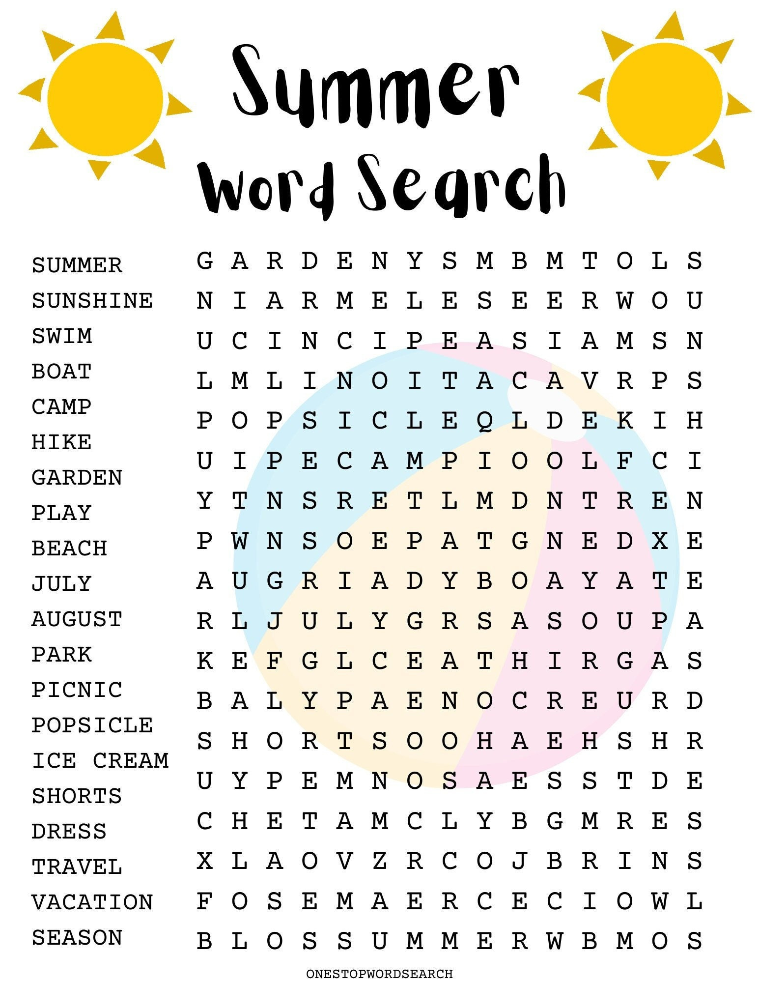 Summer Word Search Puzzle With Answer Sheet| Seasonal Games within Summer Large Print Word Search Printable