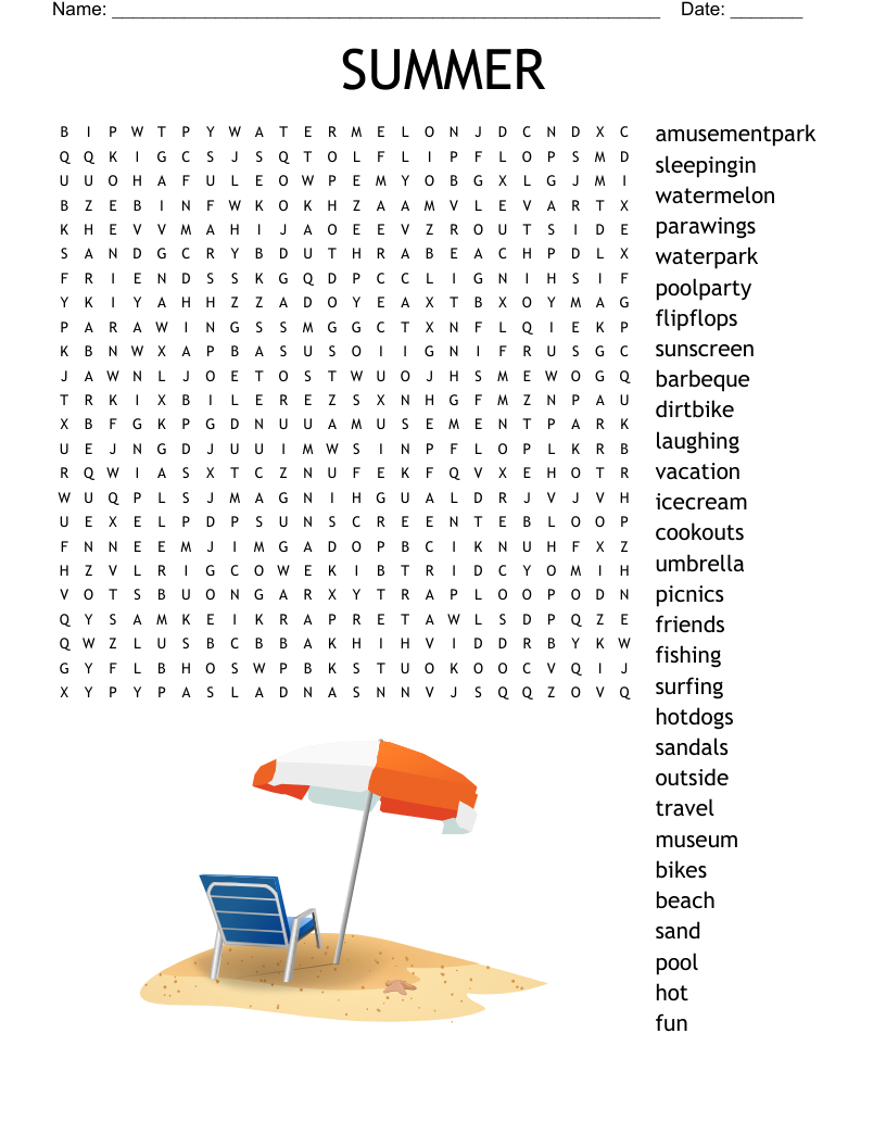 Summer Word Search - Wordmint within Summer Large Print Word Search Printable