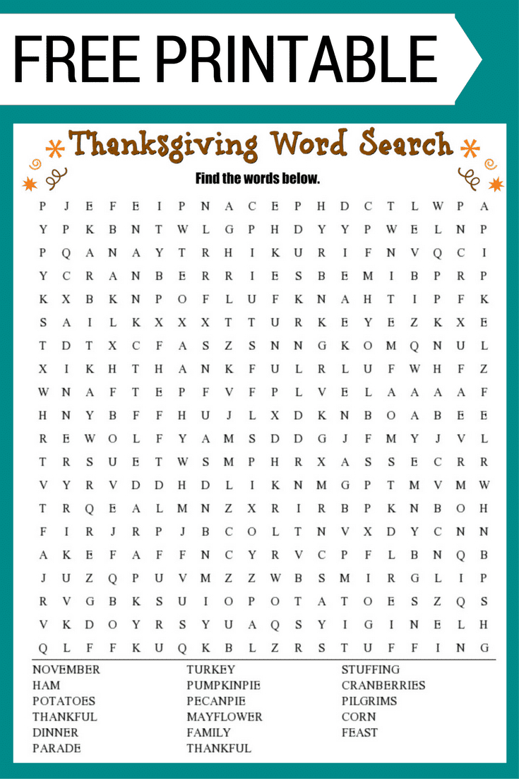 Thanksgiving Word Search (Free Printable!) with Free Printable Word Search For Thanksgiving