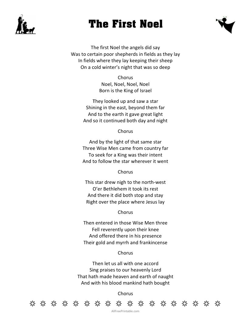 The First Noel Lyrics – Free Printable in The First Noel Lyrics Printable