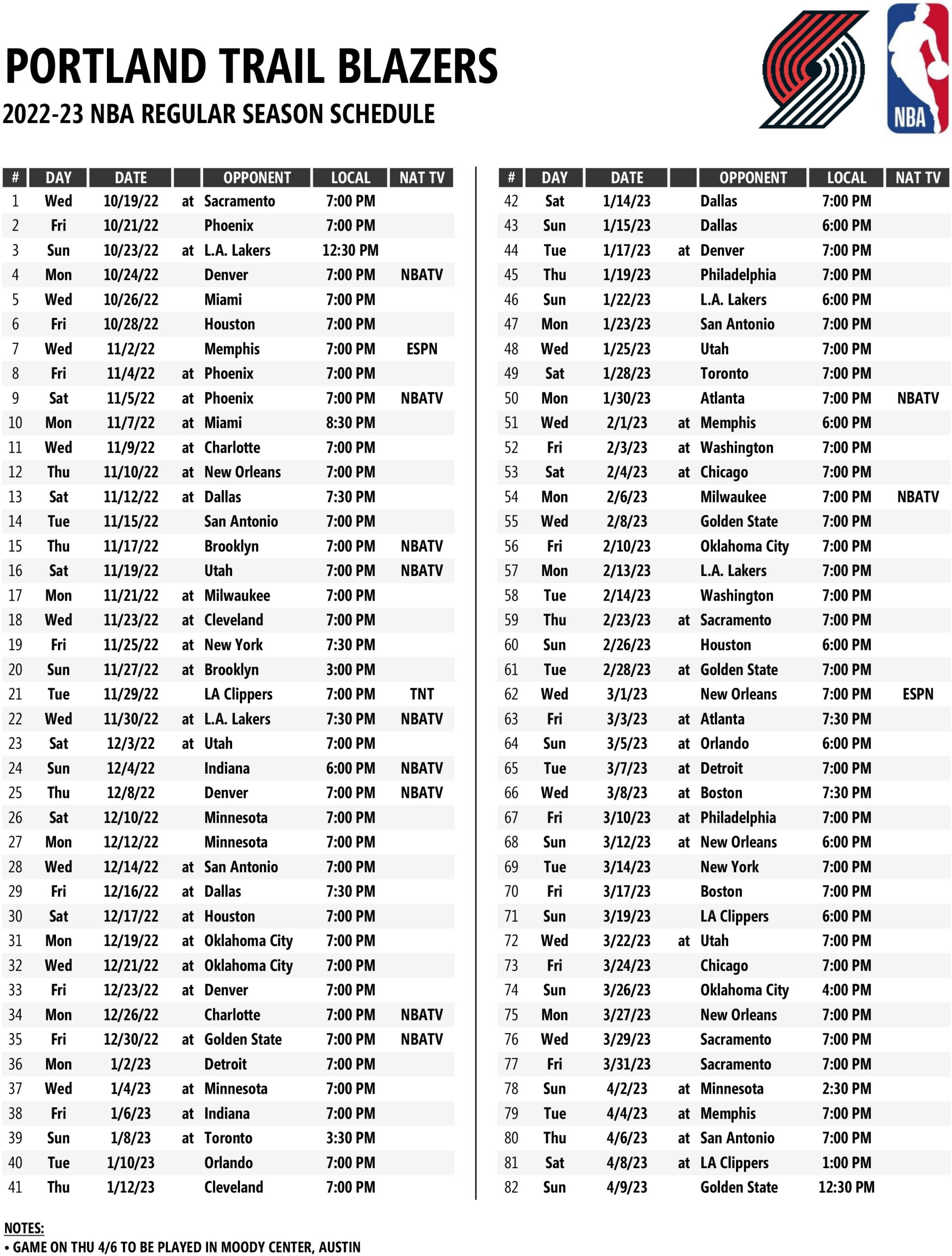 The Trail Blazers' 2022-23 Schedule: Miles Traveled, Back-To-Backs inside Printable Portland Trail Blazers Schedule