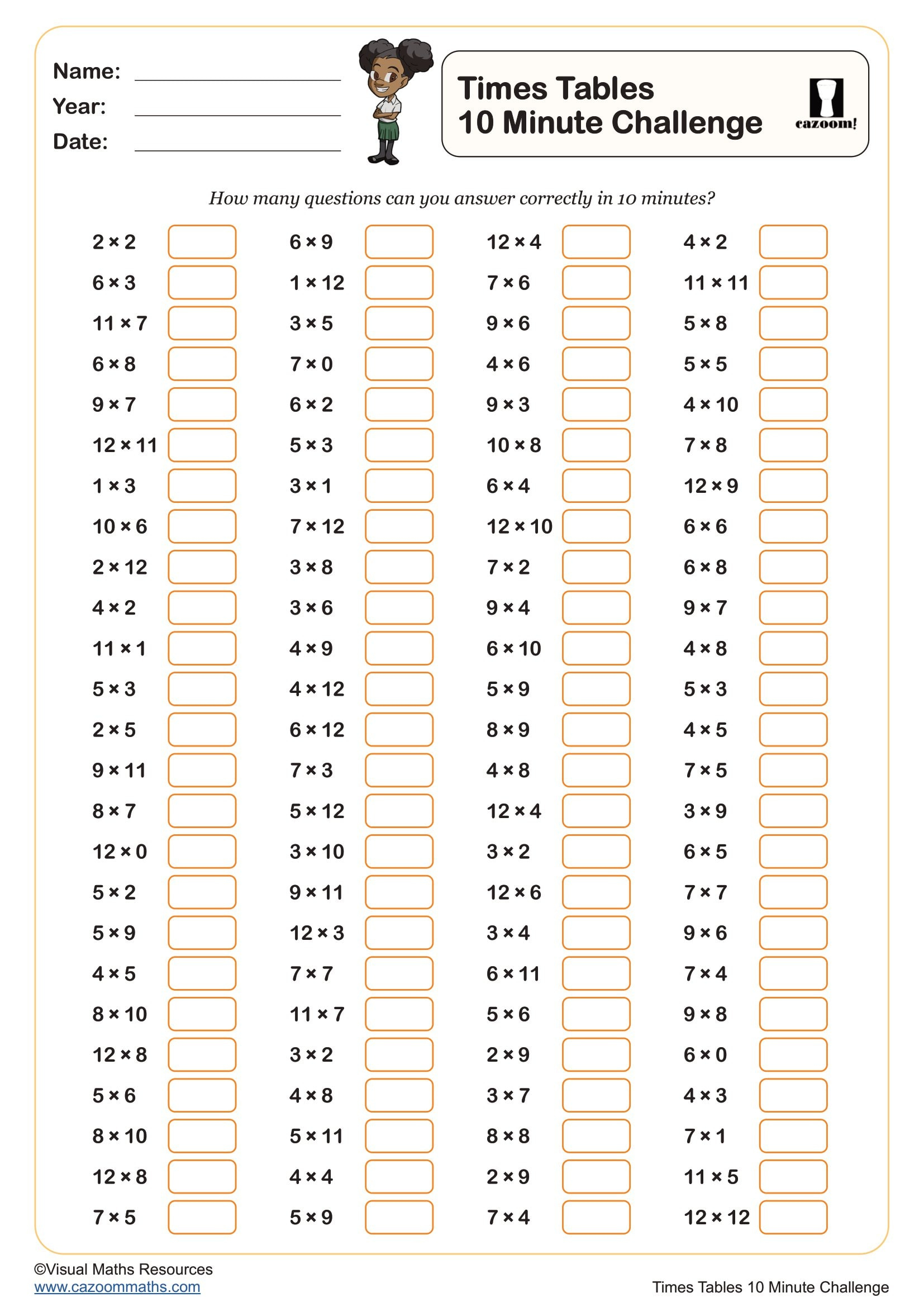 Times Tables | Free Teaching Resources for Times Table Speed Test Printable