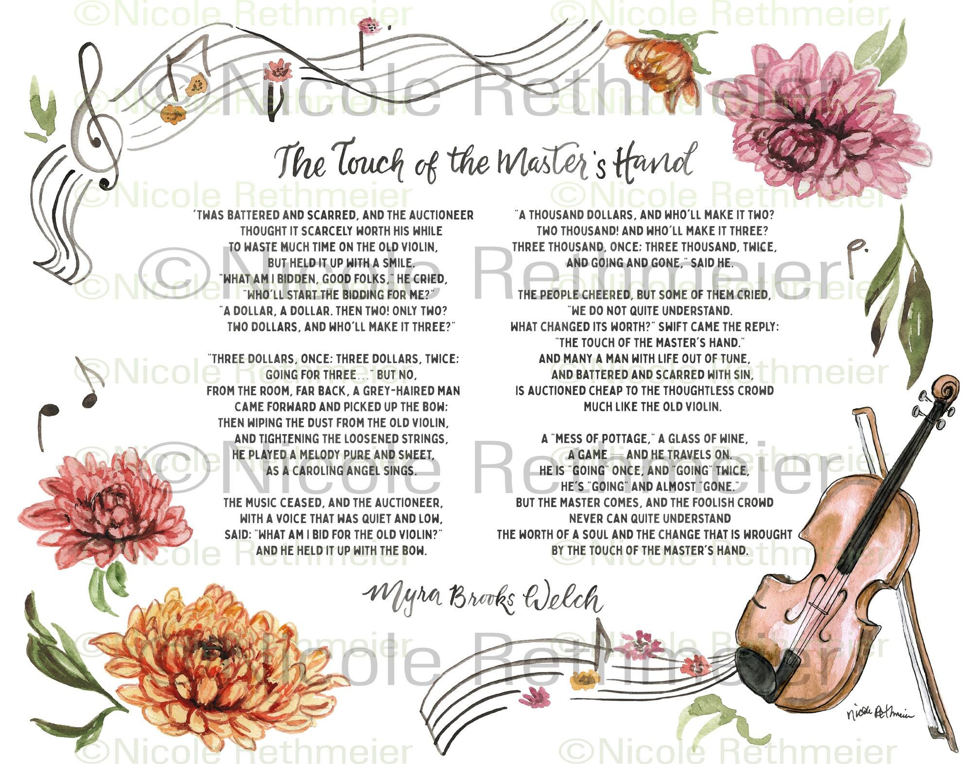 Touch Of The Master'S Hand Watercolor Print - Violin And with regard to The Touch Of The Masters Hand Printable Poem
