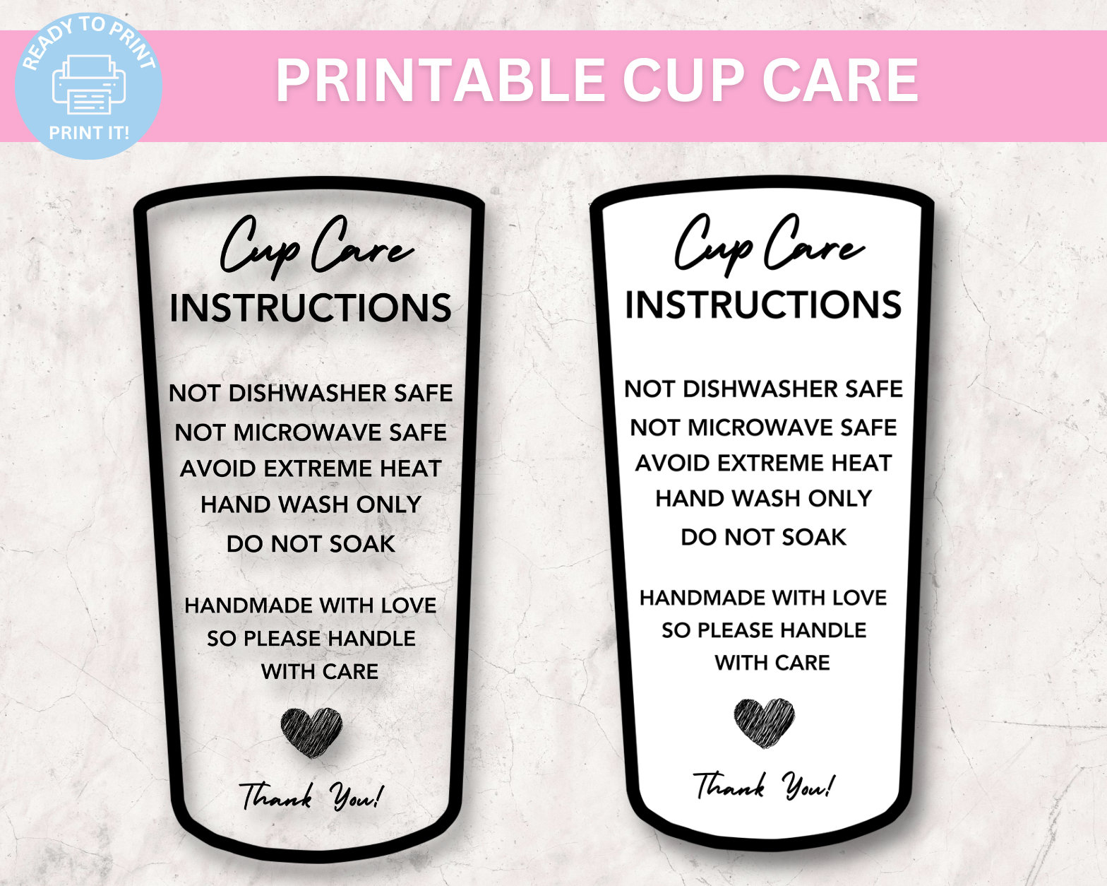 Tumbler Care Instructions Card, Care Png, Small Business Supplies with regard to Free Printable Tumbler Care Instructions