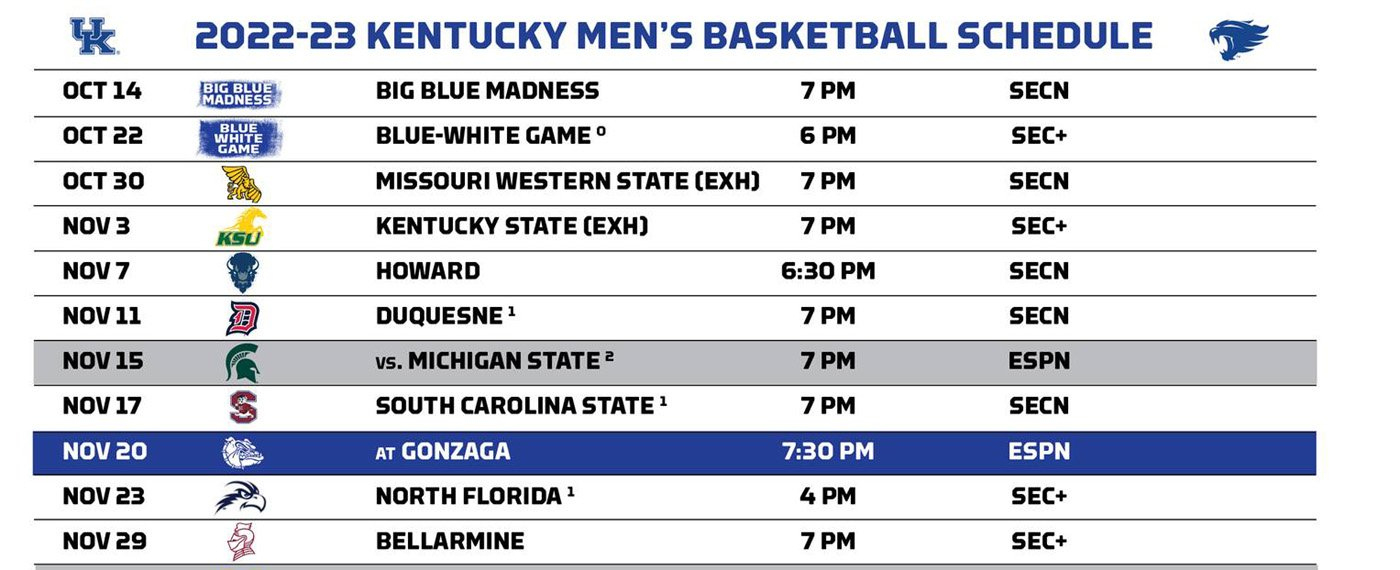 Uk Releases 2022-23 Men'S Basketball Schedule – Sports View America for University Of Kentucky Printable Basketball Schedule
