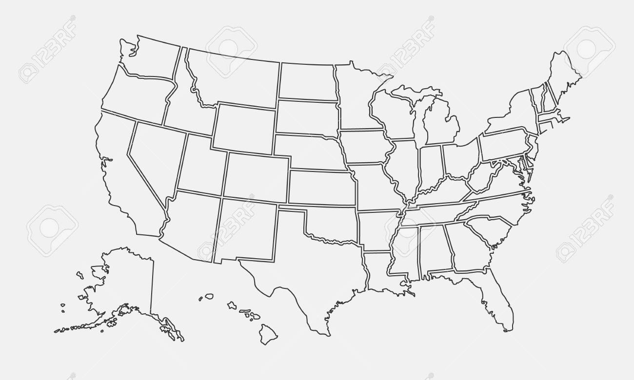 Usa Map Outline. United States Vector Blank Map. Us Line Map for U.S. Map Blank Printable