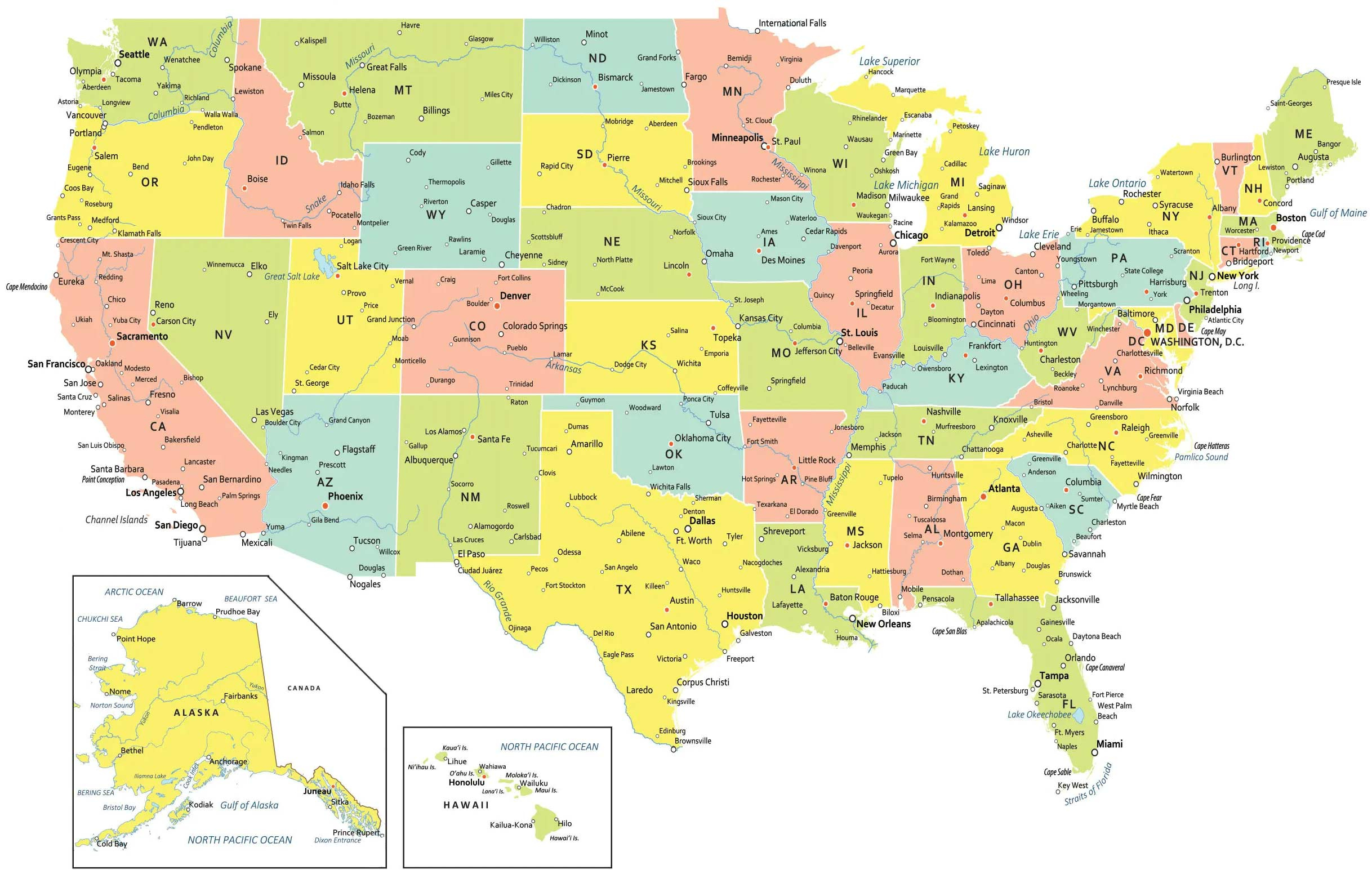 Usa Map With States And Cities - Gis Geography for Map Of Usa States Printable