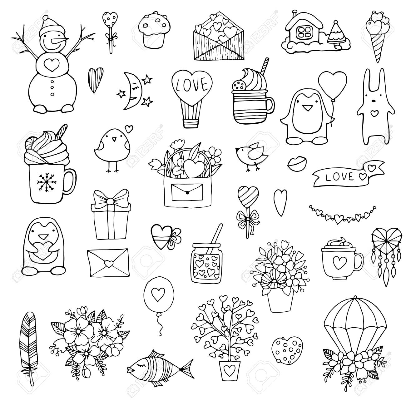 Valentines Day Set With Love Elements, Heart, Overlays, Speech regarding Printable Aesthetic Love Sticker Black and White