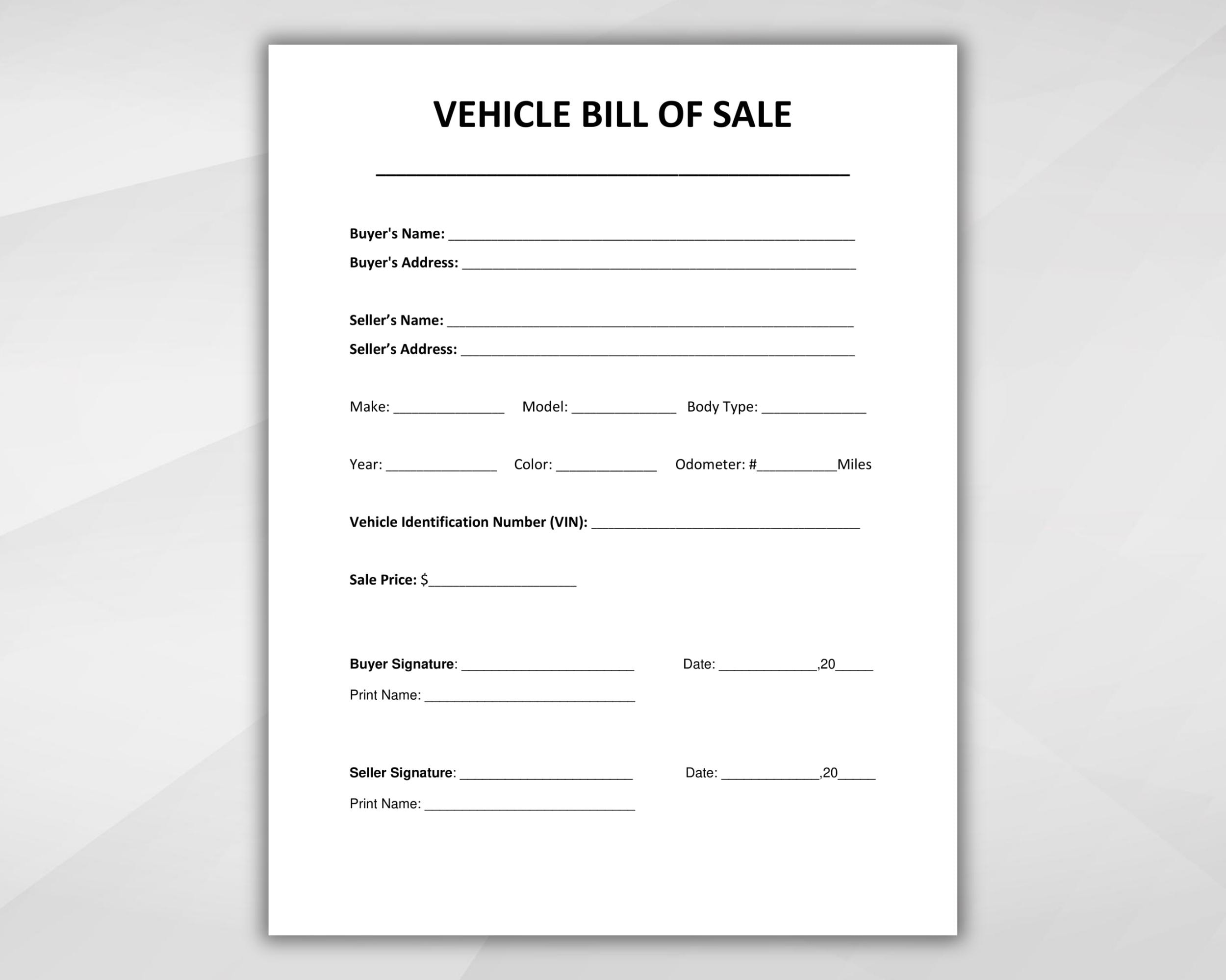 Vehicle Bill Of Sale. Printable Motor Vehicle Sale Contract in Automotive Bill of Sale Printable
