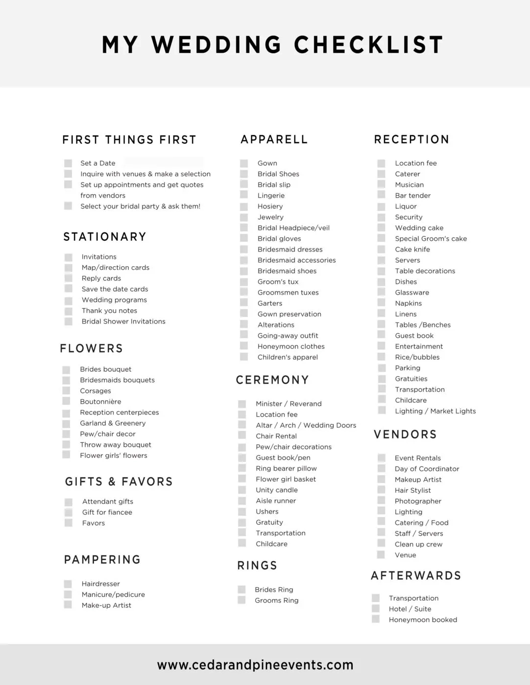 Wedding Planning Worksheets & Resources - Cedar And Pine Events for Free Printable Wedding Checklist For Wedding Planning