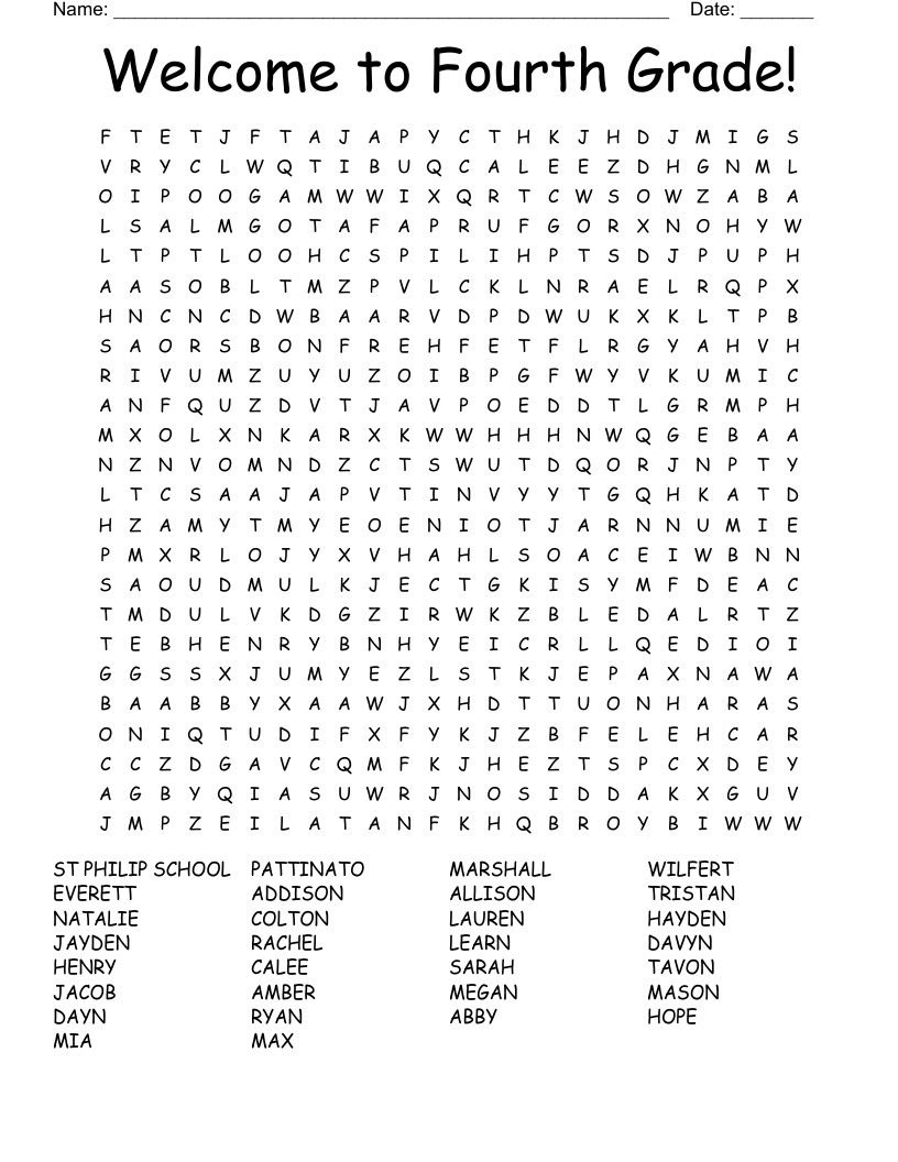 Welcome To Fourth Grade! Word Search - Wordmint with regard to 4th Grade Word Search Printable Free