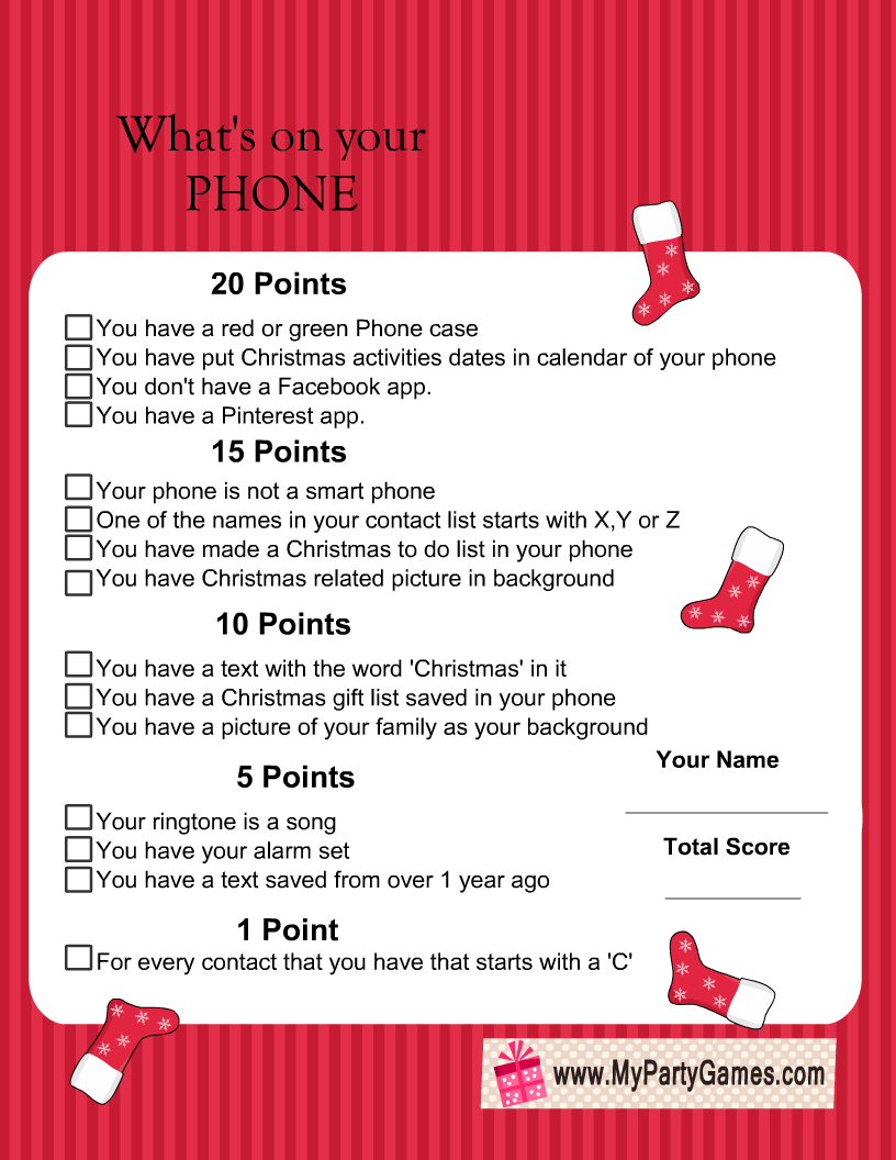 What'S On You Phone-Free Printable Christmas Game regarding What'S On Your Phone Christmas Game Free Printable