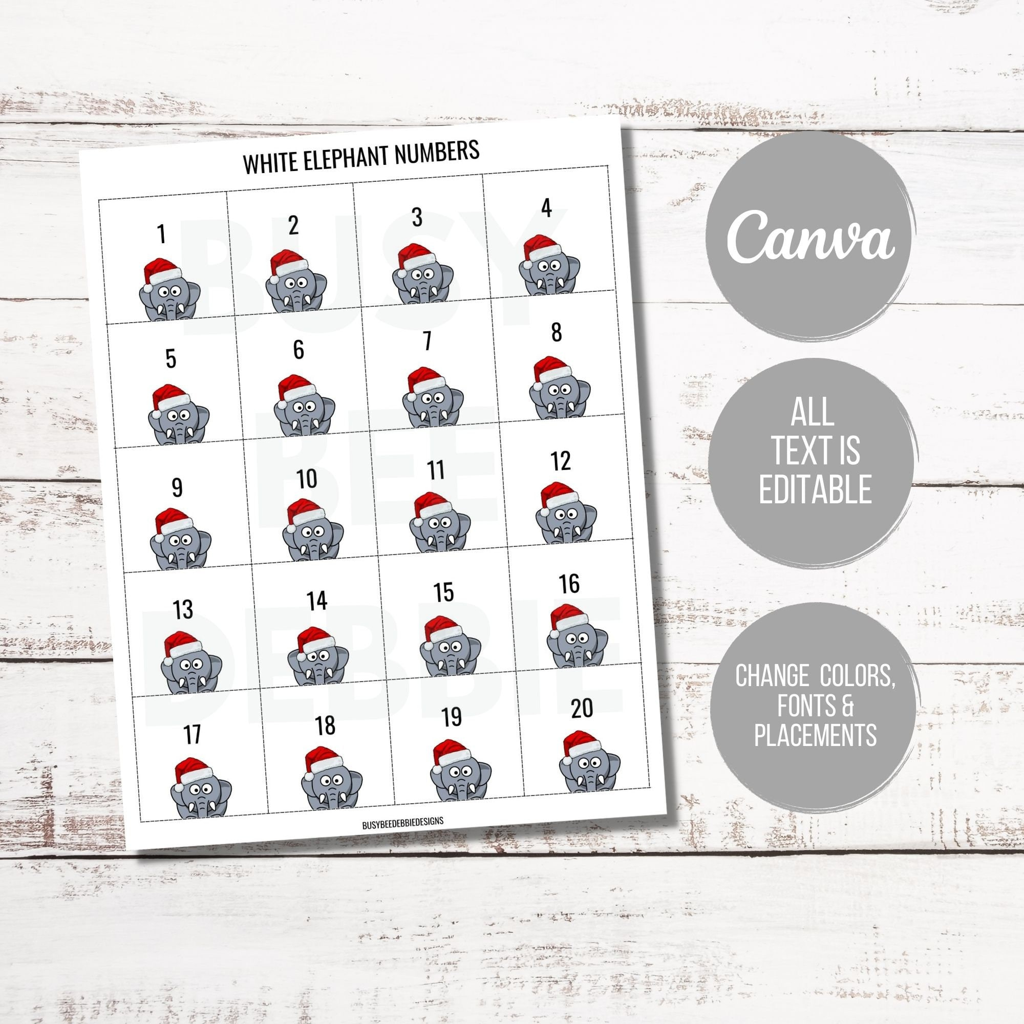 White Elephant Gift Exchange Printable Numbers | Editable Download throughout White Elephant Numbers Printable