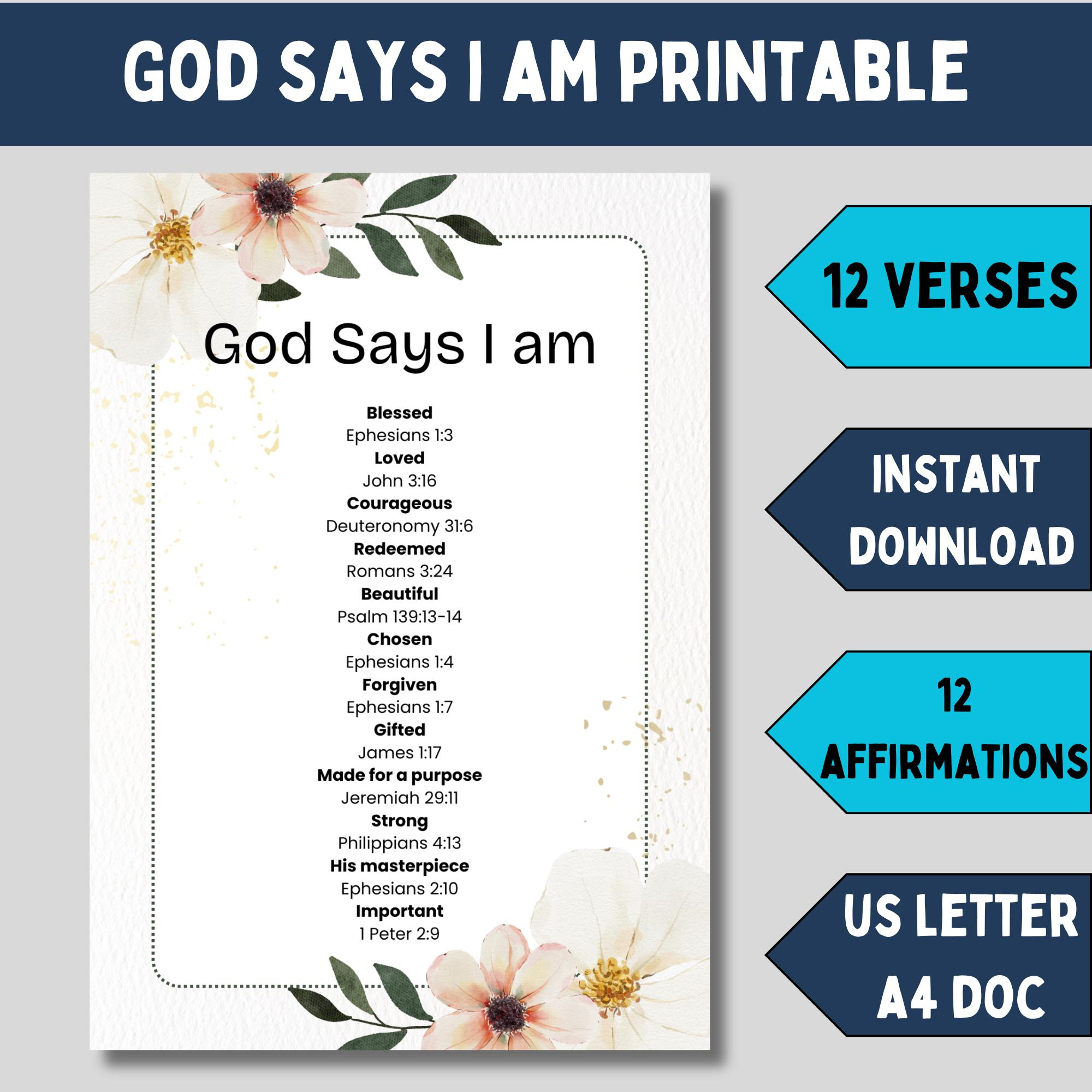Who I Am In Christ Printable Bible Verses For Who God Says I Am pertaining to Who God Says I Am Printable