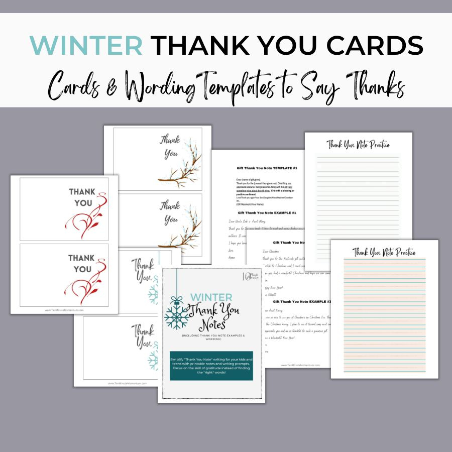 Winter Thank You Notes & Wording Templates - for Winter Thank You Note Printable