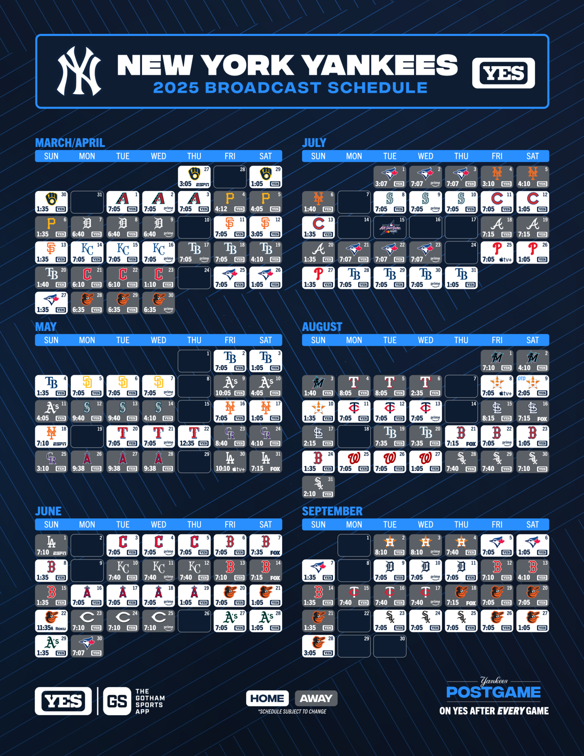 Yes Yankees Broadcast Schedule | Yes Network | Yes Network within New York Yankees Schedule Printable